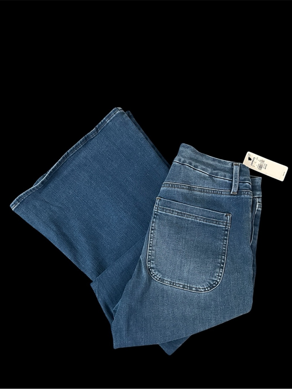 NWT Express Mid Rise Medium Wash Braided Patch Pocket FlexX '70s Flare Jeans